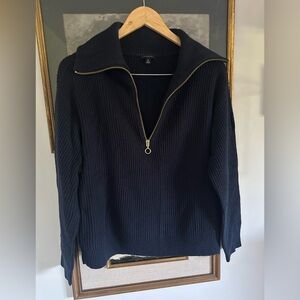Talbots Indigo Zip Collar Wool Blend Sweater Sz M